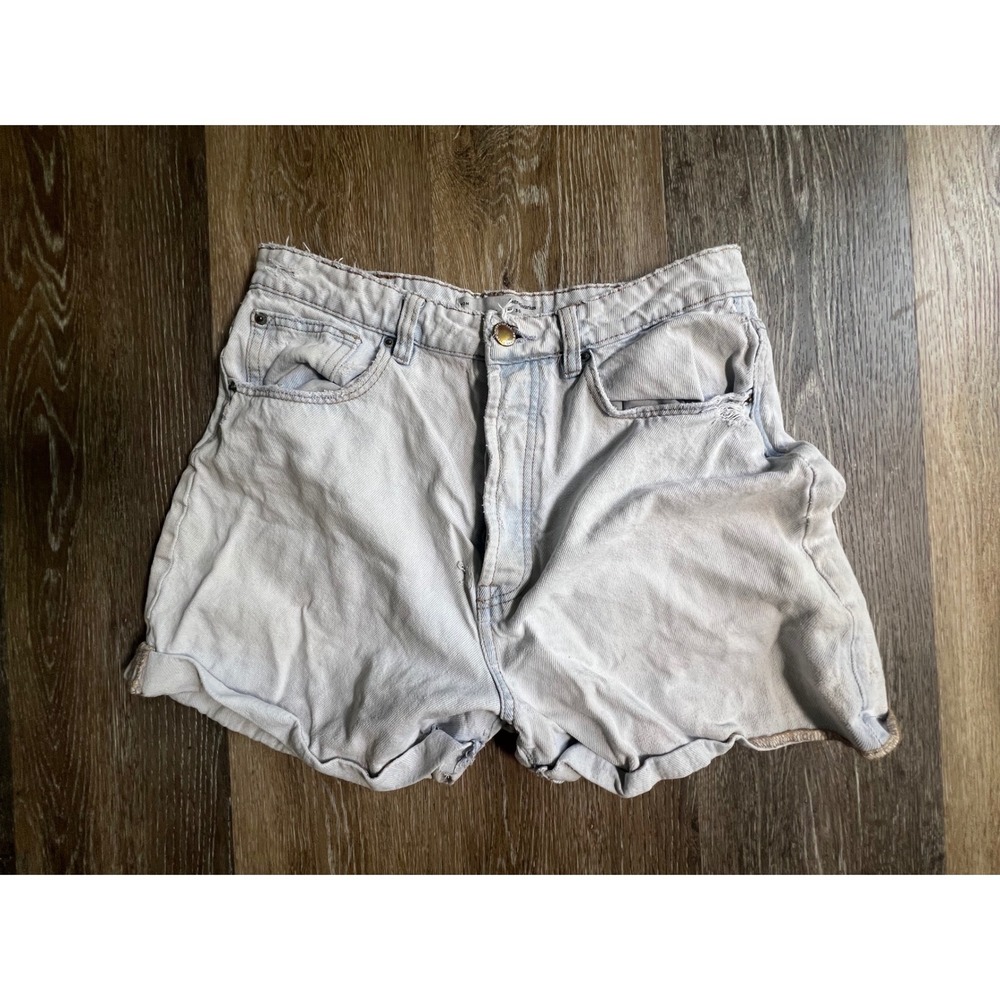 Stradivarius Denim Shorts Women Size 8 Blue High Waisted Distressed‎ Rolled Hem